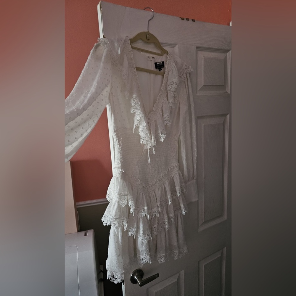 Bardot White Lace Ruffle Dress
